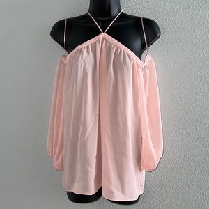 1. STATE Halter Neck Off-the-Shoulder 3/4 Sleeve Blouse